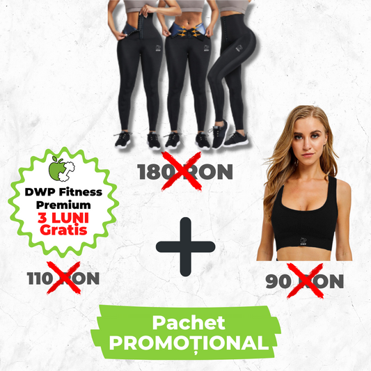 Pachet Promo - Colanți DWP Modelatori 2 în 1 - Centură Corset + Bustieră Sport DWP Fitness, Fără Cusături