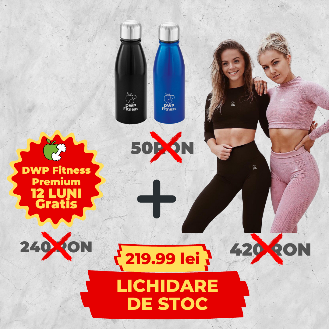 Compleu Sport Fără Cusături, DWP Fitness Damă, Lung + Sticlă de apă DWP Fitness, Oțel Inoxidabil - 500 ml + Abonament 12 luni