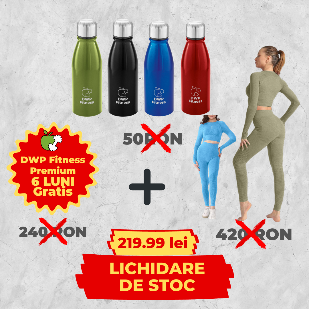 Compleu Sport Fără Cusături, DWP Fitness Damă, Lung + Sticlă de apă DWP Fitness, Oțel Inoxidabil - 500 ml + Abonament 12 luni