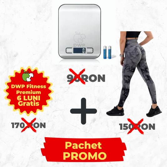 Pachet Promo - Colanți DWP Fitness PRO - Tie Dye, Fără cusături și Talie Înaltă + Cântar de bucătărie DWP Fitness - INOX