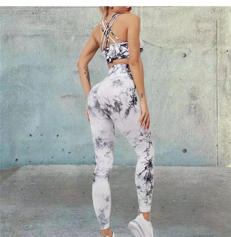 Pachet Promo - Colanți DWP Fitness PRO - Tie Dye, Fără cusături și Talie Înaltă + Prosop Sport DWP Fitness, din Microfibră