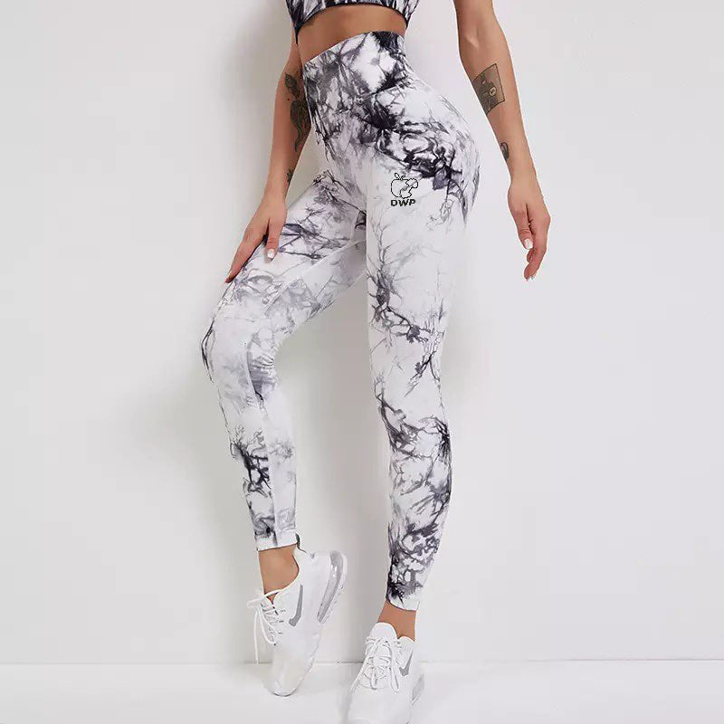 Pachet Promo - Colanți DWP Fitness PRO - Tie Dye, Fără cusături și Talie Înaltă + Prosop Sport DWP Fitness, din Microfibră