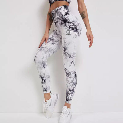 Pachet Promo - Colanți DWP Fitness PRO - Tie Dye, Fără cusături și Talie Înaltă + Prosop Sport DWP Fitness, din Microfibră