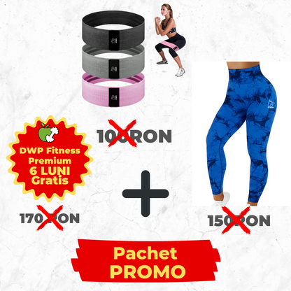 Pachet PROMO - Colanți DWP Fitness PRO - Tie Dye + Benzi Elastice – 3 Niveluri de intensitate