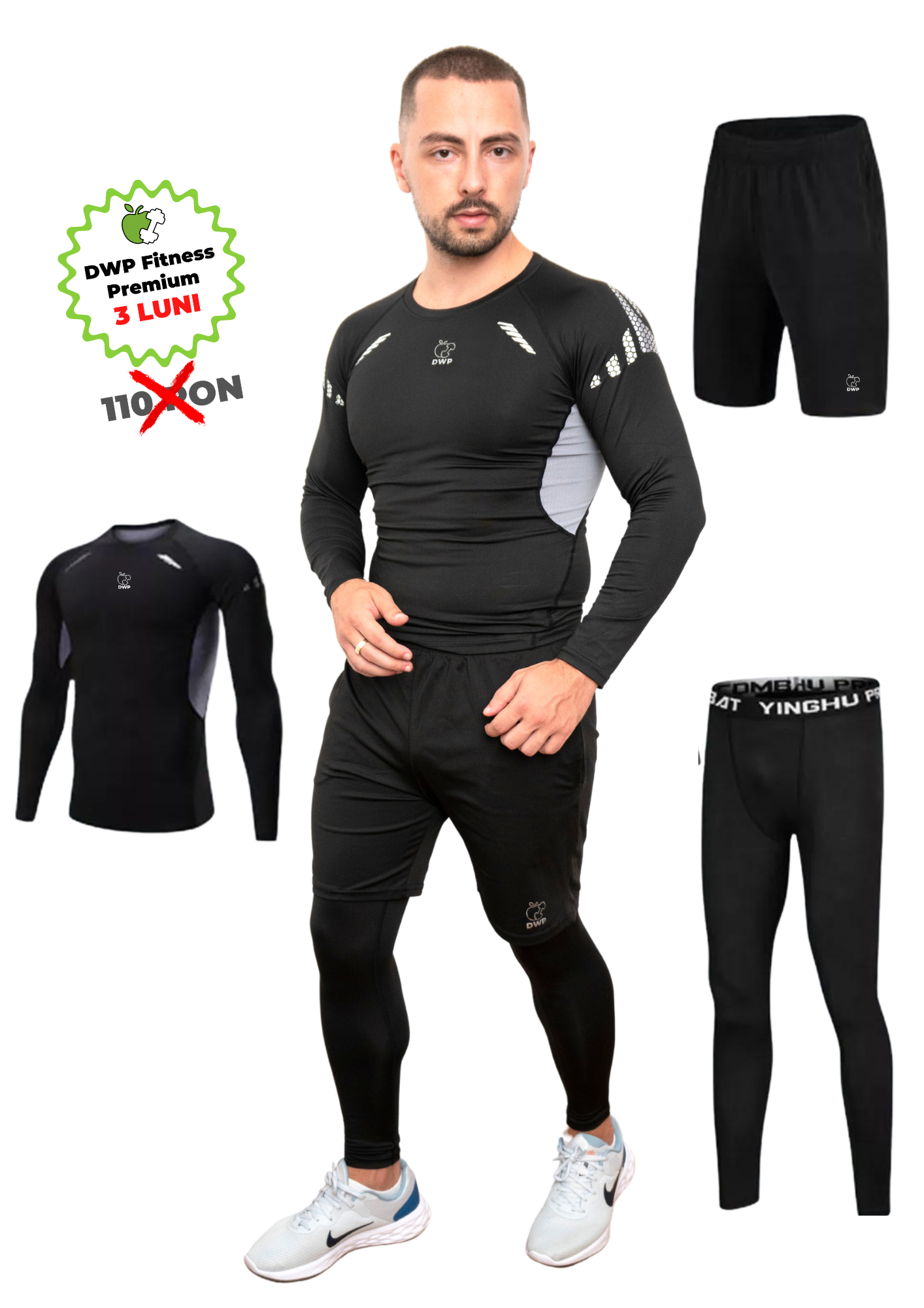 Bluză Compresie + Pantaloni Scurți + Pantaloni Compresie DWP Fitness X-Treme