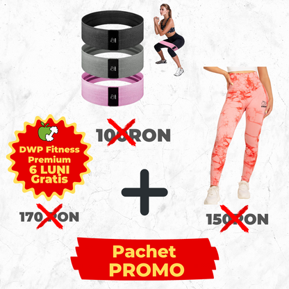 Pachet PROMO - Colanți DWP Fitness PRO - Tie Dye + Benzi Elastice – 3 Niveluri de intensitate