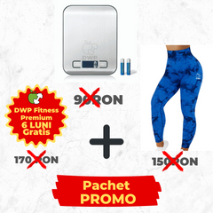 Pachet Promo - Colanți DWP Fitness PRO - Tie Dye, Fără cusături și Talie Înaltă + Cântar de bucătărie DWP Fitness - INOX