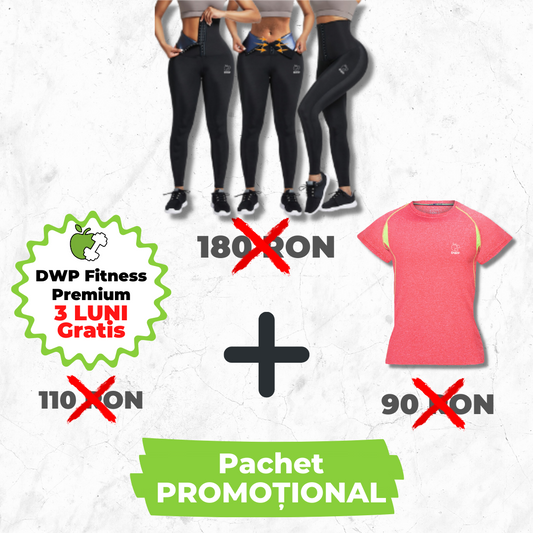 Pachet Promo - Colanți DWP Modelatori 2 în 1 - Centură Corset + Tricou Funcțional DWP Fitness Premium - Damă