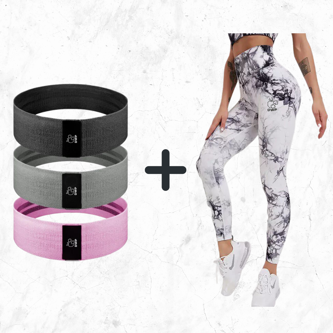 Pachet PROMO - Colanți DWP Fitness PRO - Tie Dye + Benzi Elastice – 3 Niveluri de intensitate