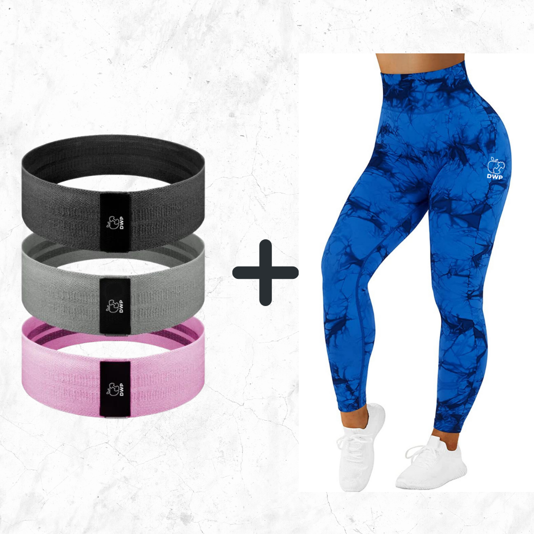 Pachet PROMO - Colanți DWP Fitness PRO - Tie Dye + Benzi Elastice – 3 Niveluri de intensitate