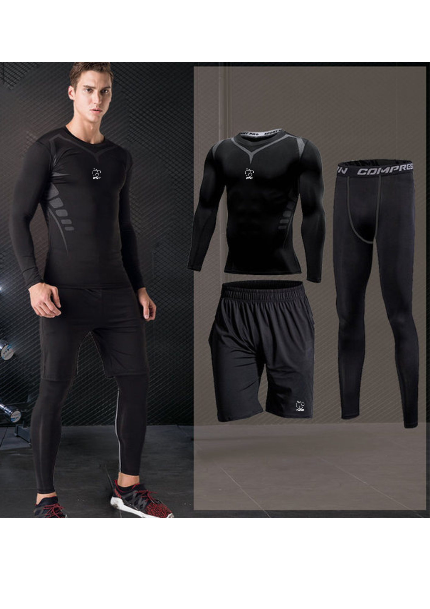 Bluză Compresie + Pantaloni Scurți + Pantaloni Compresie DWP Fitness X-Treme