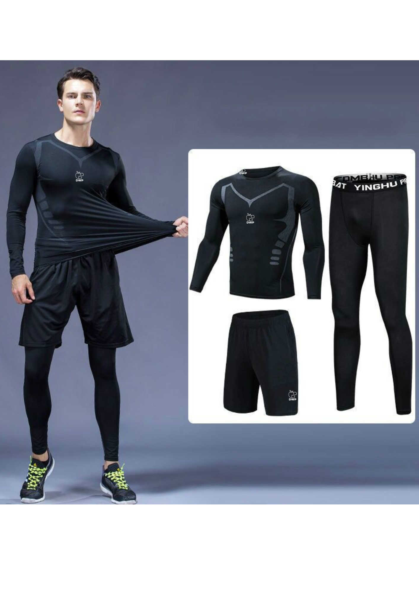 Bluză Compresie + Pantaloni Scurți + Pantaloni Compresie DWP Fitness X-Treme