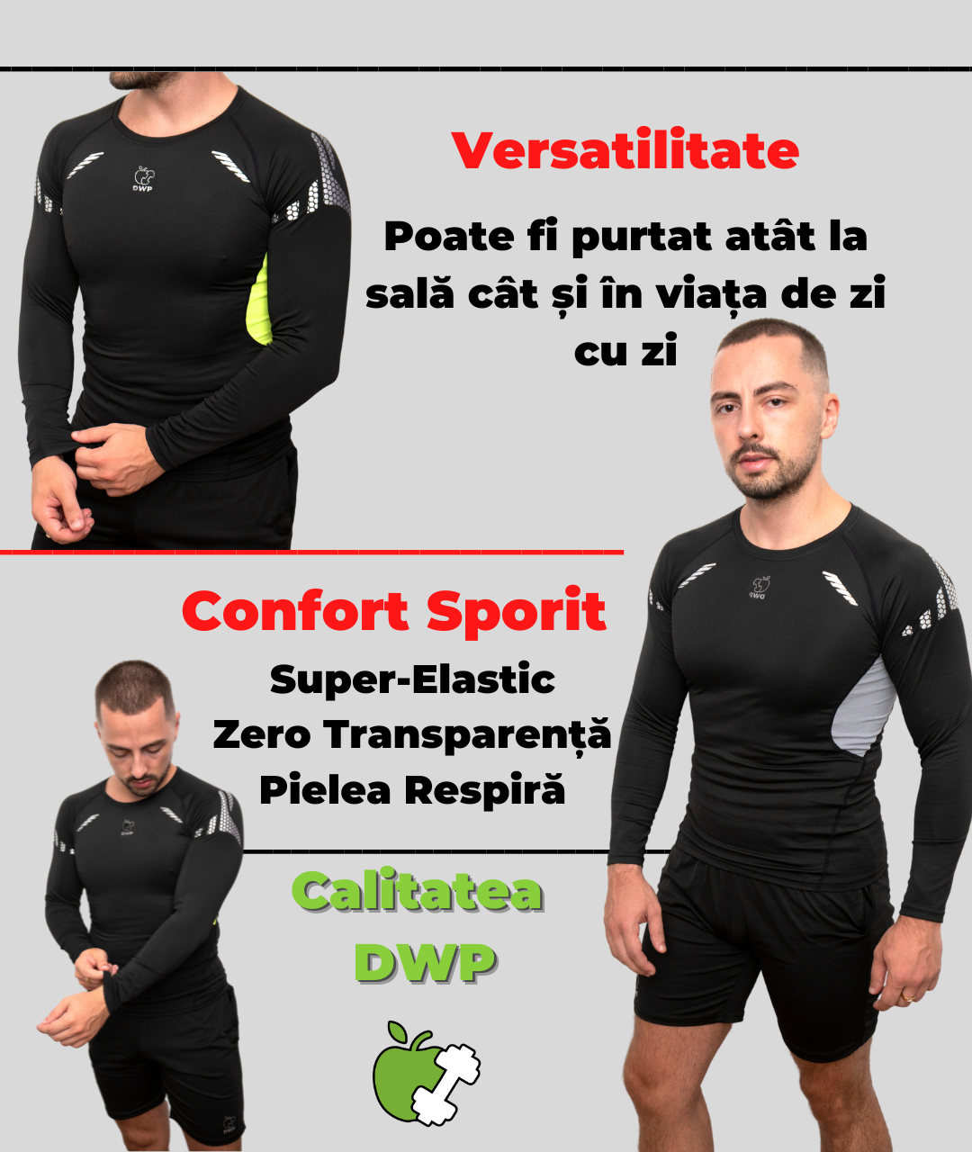 Bluză Compresie + Pantaloni Scurți + Pantaloni Compresie DWP Fitness X-Treme