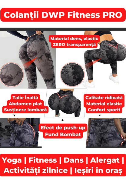 Pachet Promo - Colanți DWP Fitness PRO - Tie Dye, Fără cusături și Talie Înaltă + Prosop Sport DWP Fitness, din Microfibră