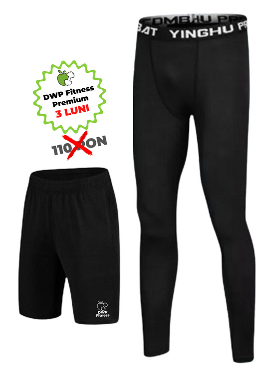 Set DWP Fitness X-Treme, Pantaloni Compresie + Pantaloni Scurți Bărbați