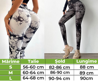 Pachet Promo - Colanți DWP Fitness PRO - Tie Dye, Fără cusături și Talie Înaltă + Prosop Sport DWP Fitness, din Microfibră